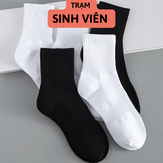 Tất Vớ Trắng Đen Cổ Cao Trơn Nam Nữ Cotton Co Giãn 4 Chiều, Tất Thời Trang Dệt Kim Khử Mùi Unisex.