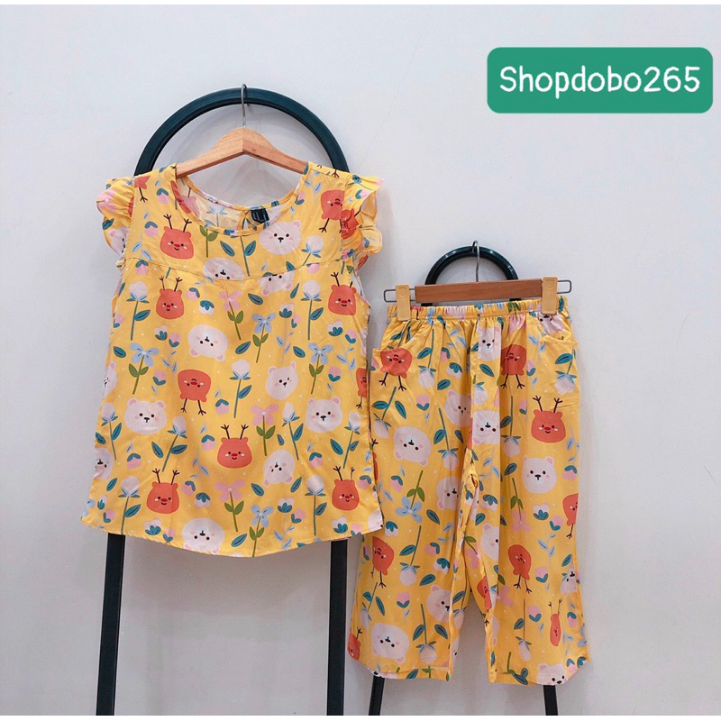 Đồ bộ nữ,đồ ngủ mặc nhà lửng tay cánh tiên vải lanh mềm, mát BL 172 hoạ tiết dễ thương size 45-70kg.