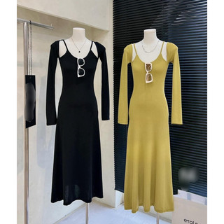 Đầm cổ yếm kiểu tay dài dáng xòe thời trang mã mới Top bán chạy