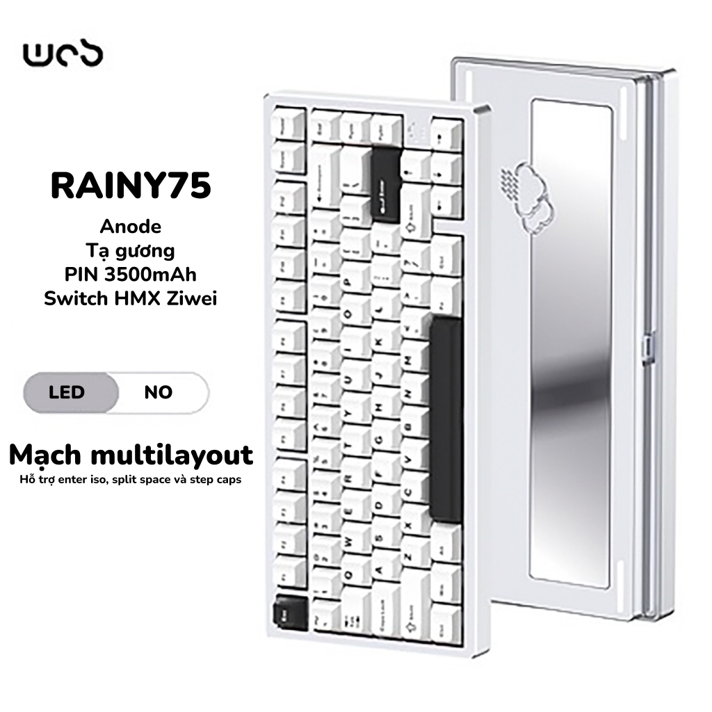 Bàn phím Rainy 75 Bàn phím cơ Rainy 75 Mạch Xuôi Led RGB Kết Nối