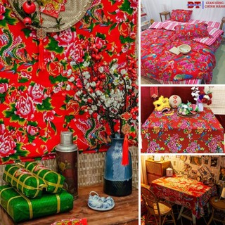 Vải chăn con công trang trí chất thun lạnh lụa, nhung Thảm nền lụa đỏ trang trí tết rèm cửa may quần áo khổ 1 tới 4m K0