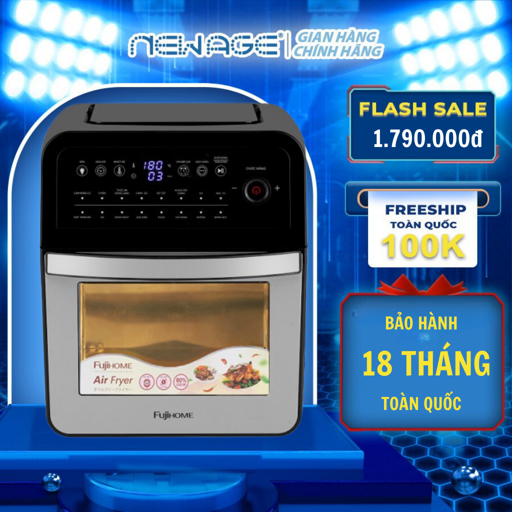 Nồi Chiên Không Dầu 12 lít FujiHome A12D, công suất 1800W, điều khiển điện tử, phủ inox cho thức ăn không bám mùi nhựa
