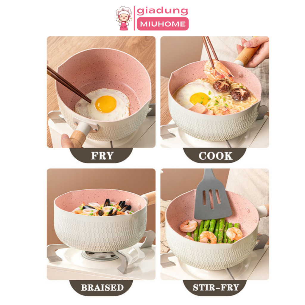 Chảo chống dính sâu lòng Size 18cm cán gỗ sử dụng được cho mọi loại bếp - Miuhome | Shopee Việt Nam