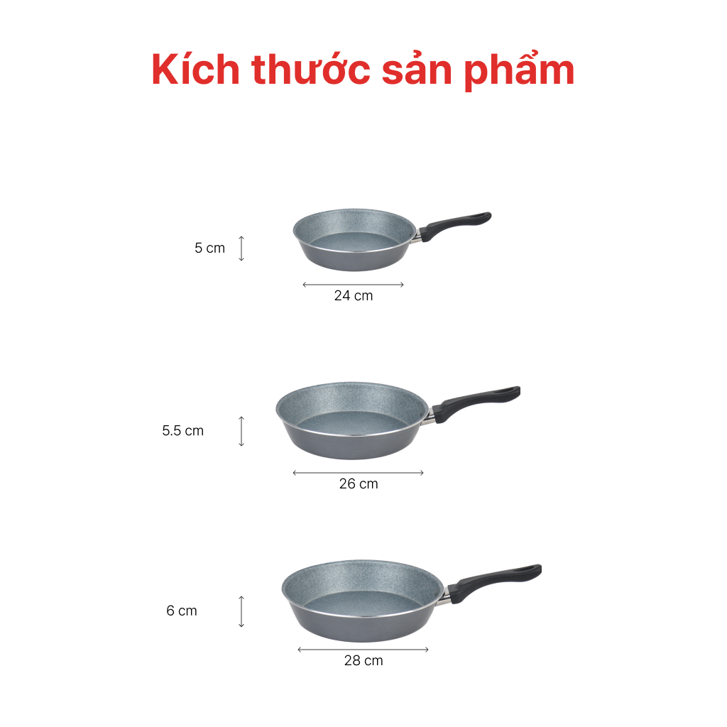Ảnh Chảo Cạn Vân Đá Bếp Từ Siêu Bền Mega Stone 24, 26 28cm,  HAPPYCOOK 3