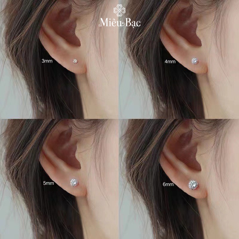 Ảnh Khuyên tai bạc nữ MIÊU BẠC hoa tai nữ chất liệu Bạc thiết kế chốt bi xoáy cá tính Phong cách Hàn Quốc 3