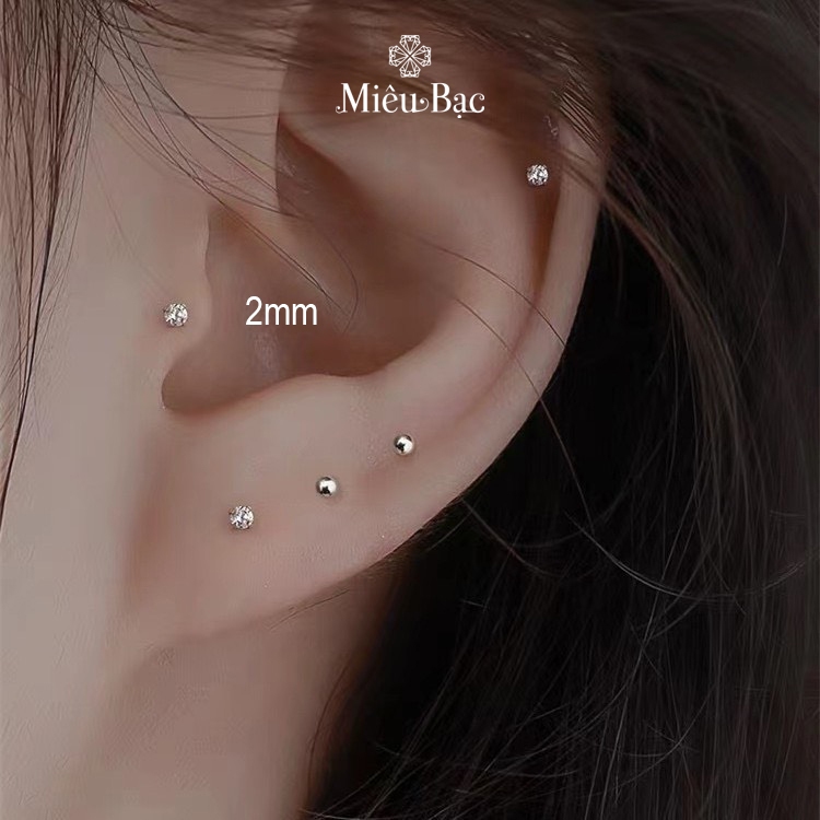 Ảnh Khuyên tai bạc nữ MIÊU BẠC hoa tai nữ chất liệu Bạc thiết kế chốt bi xoáy cá tính Phong cách Hàn Quốc 2