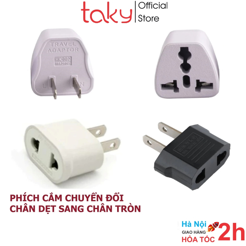 Ảnh Phích Cắm - Taky, Chuyển Đổi Chân Dẹt Sang Chân Tròn, Đầu Chuyển Đổi Phích Điện Nhỏ Gọn, Tiện Dụng. 8601 1
