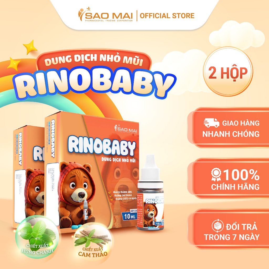 COMBO 2 HỘP DUNG DỊCH NHỎ MŨI CHO TRẺ EM RINOBABY VỊ NGỌT 1 HỘP 3 CHAI 10ML