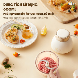 Máy Xay Ăn Dặm Cho Bé 0,6L Bear QSJ-D02Q1- 6 Lưỡi Dao Xay Đa Năng Cháo Thịt Tỏi Ớt Nhỏ Gọn, BH 18T