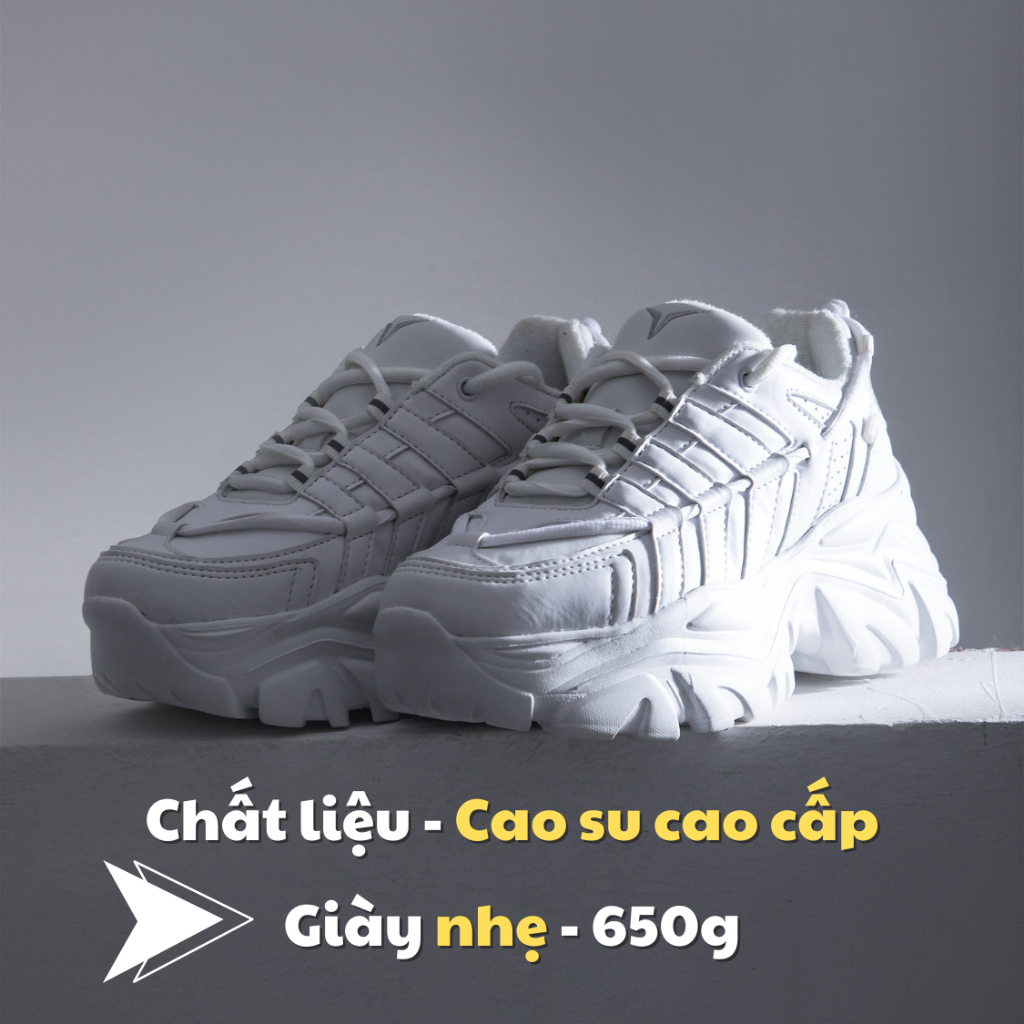 Giày đế cao SLAY BY MLEE, Sneaker Chunky All - White, Hàng chính hãng cao cấp
