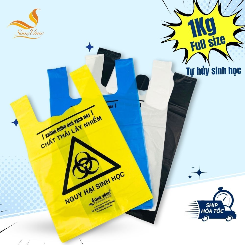 Túi đựng rác y tế, túi rác tự phân hủy SÓNG VÀNG 1 kg có quai đủ size ...