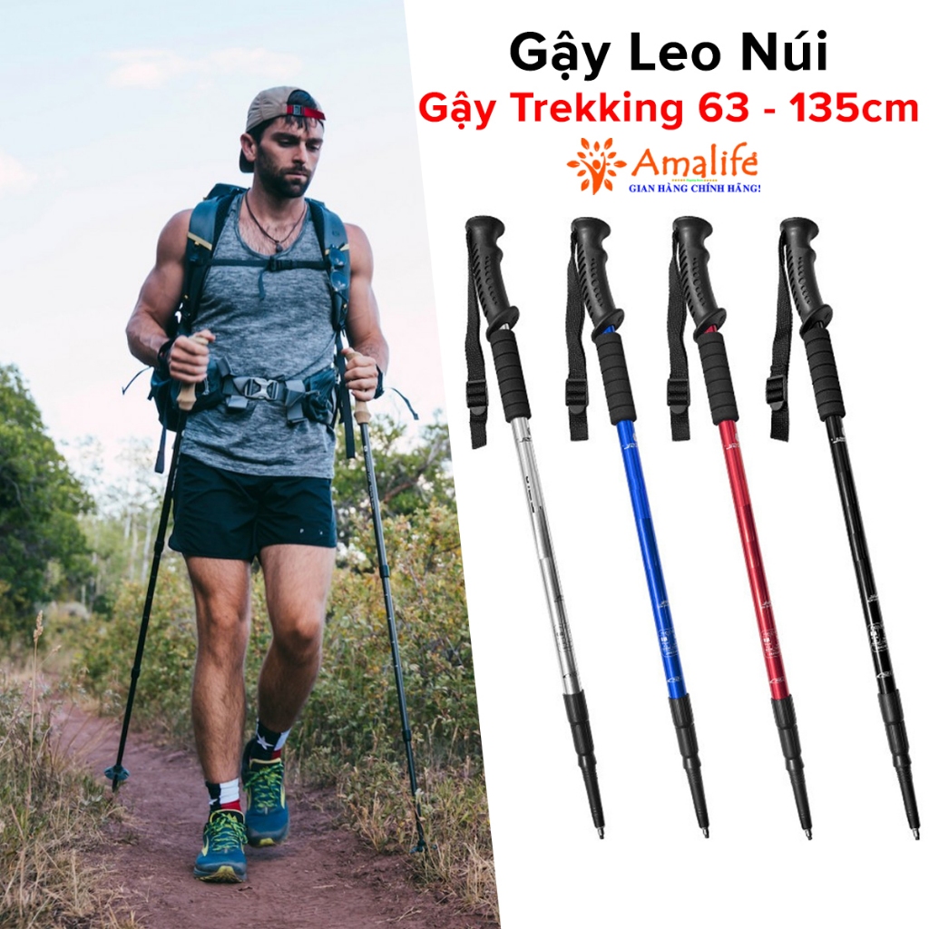 Ảnh Gậy Leo Núi, Gậy Trekking Từ 63 - 135cm Gậy Chạy Trail Gấp Gọn Đi Du Lịch, Phượt, Dã Ngoại, Chạy Chính Hãng Amalife 1