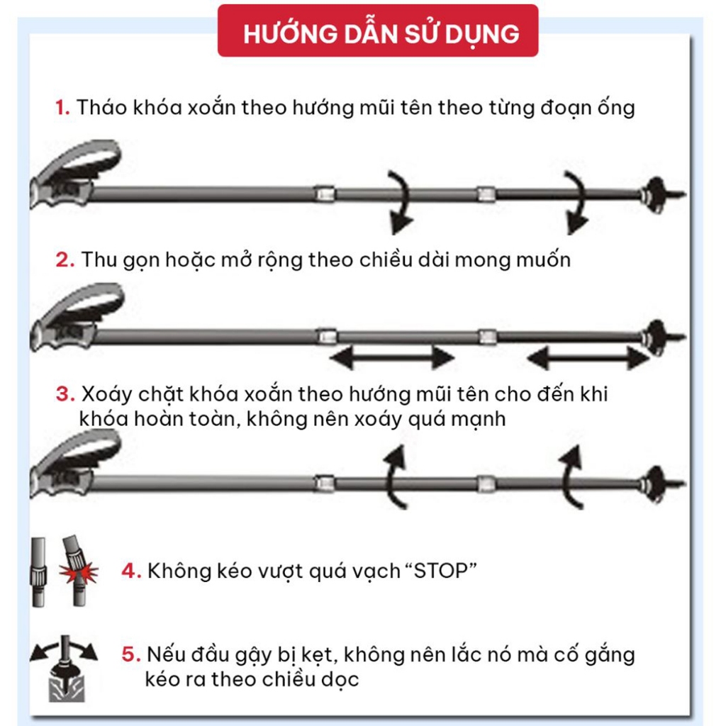 Ảnh Gậy Leo Núi, Gậy Trekking Từ 63 - 135cm Gậy Chạy Trail Gấp Gọn Đi Du Lịch, Phượt, Dã Ngoại, Chạy Chính Hãng Amalife 2
