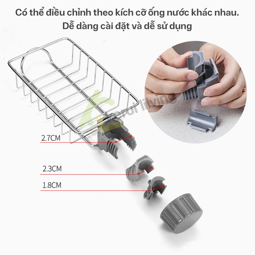Bồn Rửa Kệ Sponge Giá Đỡ Kệ LUMERA - Khay inox gắn vòi rửa bát giá thép không rỉ treo vòi lavabo