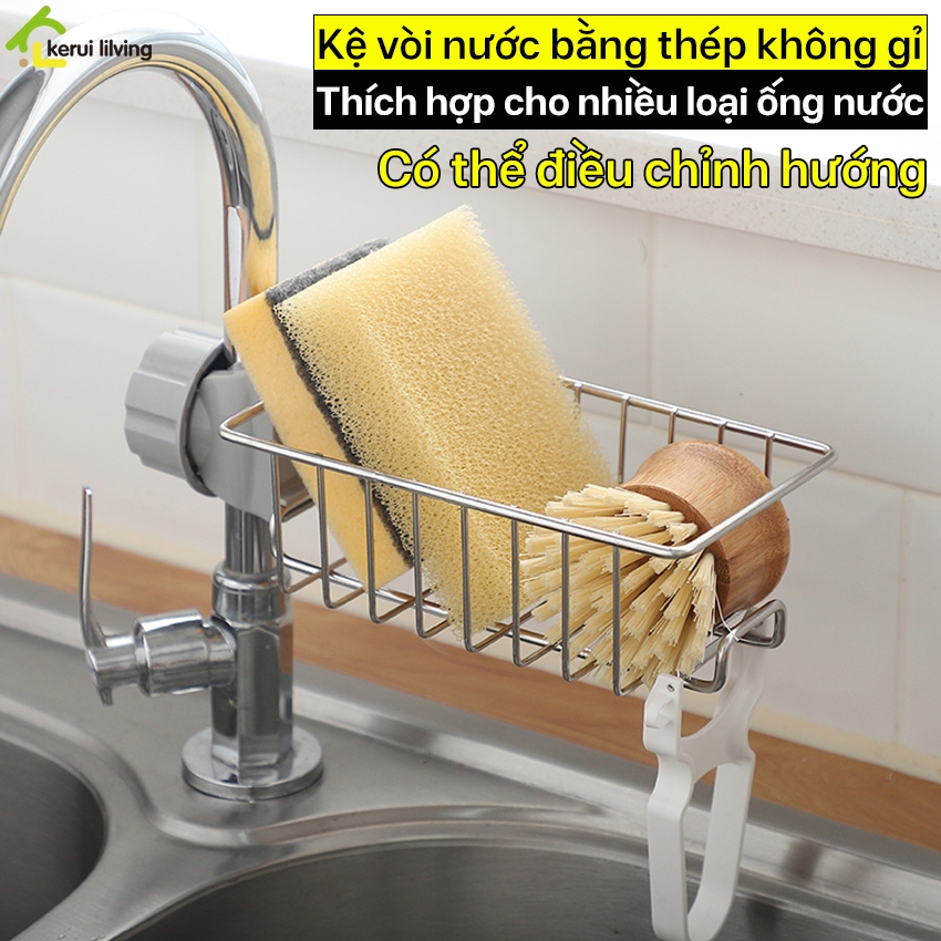 Bồn Rửa Kệ Sponge Giá Đỡ Kệ LUMERA - Khay inox gắn vòi rửa bát giá thép không rỉ treo vòi lavabo