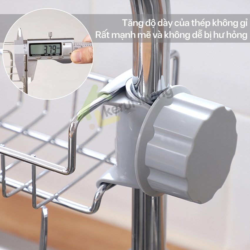 Giá inox cài vòi rửa bát LUMERA - Treo tường không khoan, khoan Chống gỉ và chống mài mòn