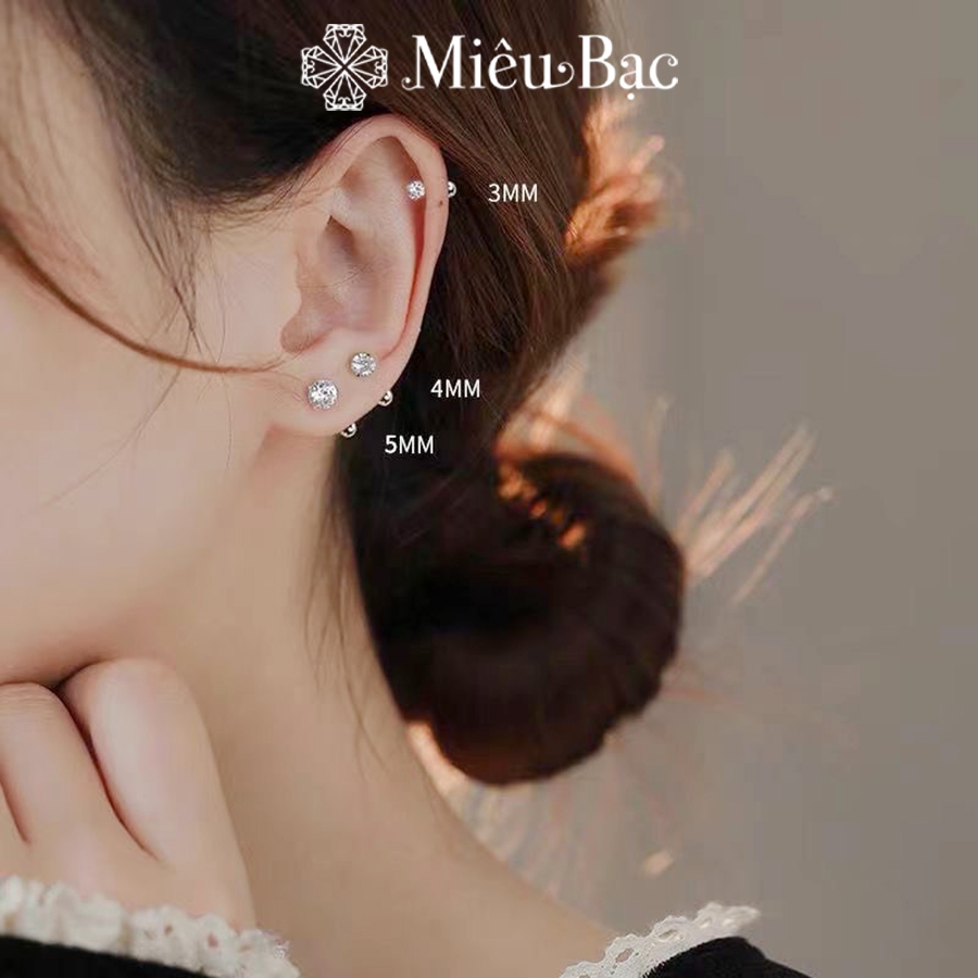 Ảnh Khuyên tai bạc nữ MIÊU BẠC hoa tai nữ chất liệu Bạc thiết kế chốt bi xoáy cá tính Phong cách Hàn Quốc 1