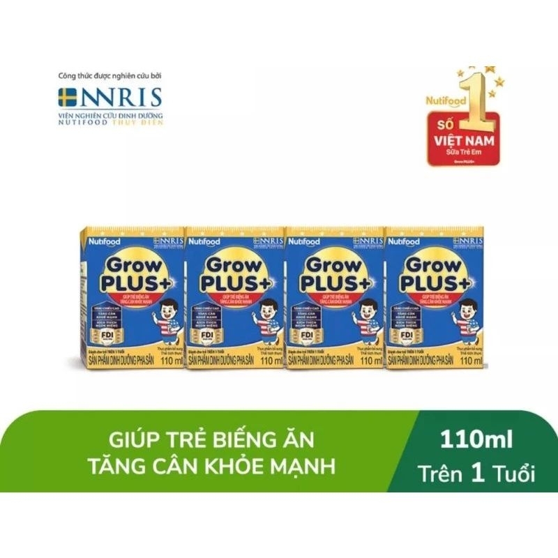 Lốc 4 hộp Pha sẵn GrowPlus xanh 180ml Nutifood ( Cho trẻ từ 1 tuổi trở ...