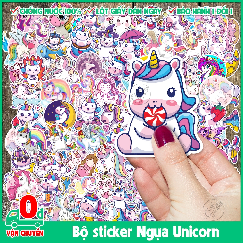 Combo 100 sticker ngựa unicorn pony kỳ lân 1 sừng dễ thương hình dán ...