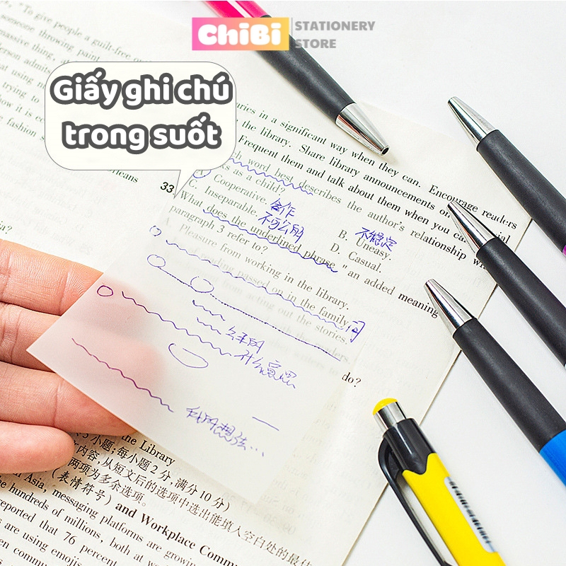 Giấy note trong suốt chống nước ChiBi, giấy nhớ 50 tờ nhiều kích cỡ ...