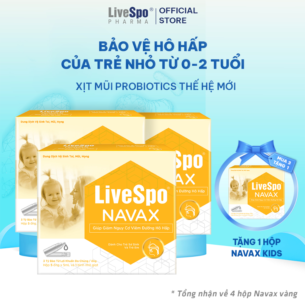 Ảnh Combo 3 Hộp LiveSpo Navax sơ sinh, giúp giảm viêm mũi, nghẹt mũi - Hộp 5 ống x 5ml [Mua 3 tặng 1] 1