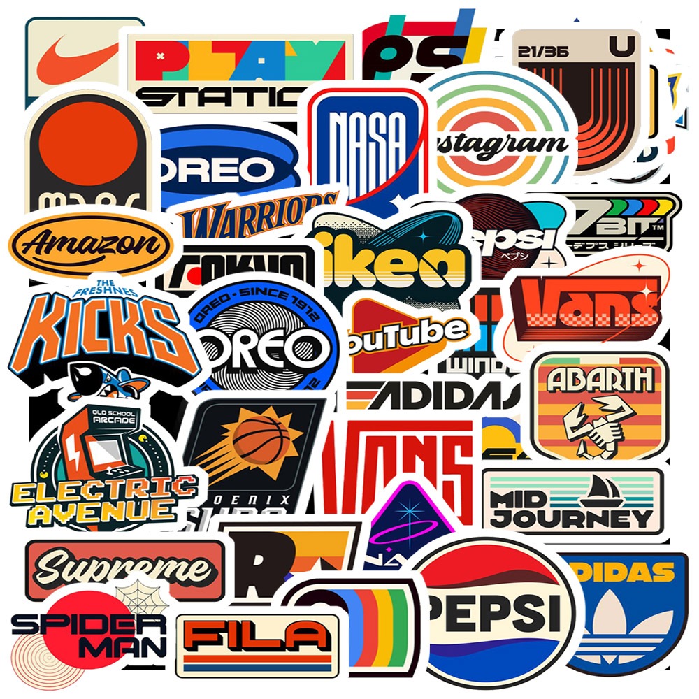 Set 50 cái Sticker Retro Logo chống nước, Hình Dán Logo Thương Hiệu ...