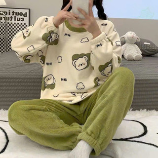 B21 Bộ Ngủ Dài Tay Mùa Đông Lông Cừu San Hô Dày Dặn Nhiều Họa Tiết Siêu Ấm Phương Linh Underwear
