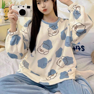 B21 Bộ Ngủ Dài Tay Mùa Đông Lông Cừu San Hô Dày Dặn Nhiều Họa Tiết Siêu Ấm Phương Linh Underwear
