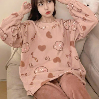 B21 Bộ Ngủ Dài Tay Mùa Đông Lông Cừu San Hô Dày Dặn Nhiều Họa Tiết Siêu Ấm Phương Linh Underwear