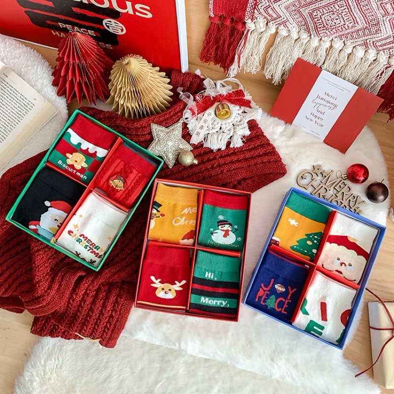 Set Combo Tất Vớ Giáng Sinh Cổ Cao 4 Đôi Đặc Biệt Quà Tặng Noel Giáng Sinh Dễ Thương Ấm Áp