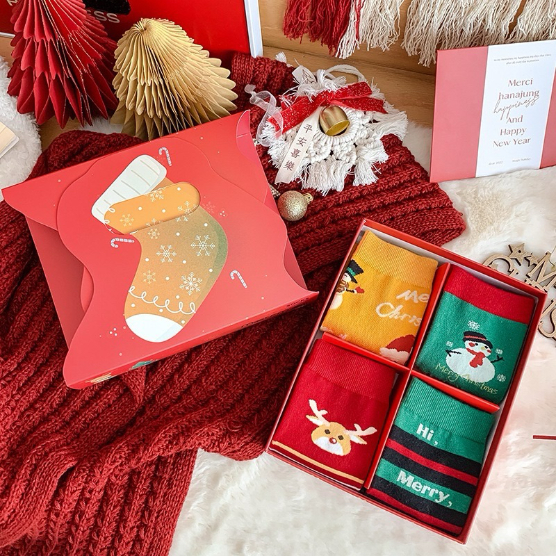 Set Combo Tất Vớ Giáng Sinh Cổ Cao 4 Đôi Đặc Biệt Quà Tặng Noel Giáng Sinh Dễ Thương Ấm Áp