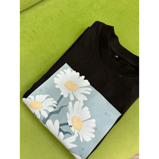 Áo Baby Tee in hình hoa cúc xanh 100% Cotton 240gsm