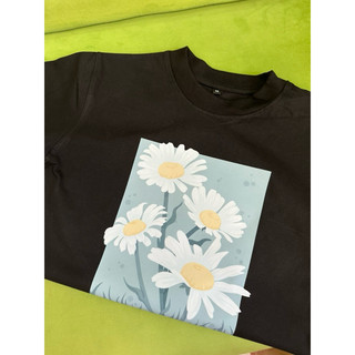 Áo Baby Tee in hình hoa cúc xanh 100% Cotton 240gsm