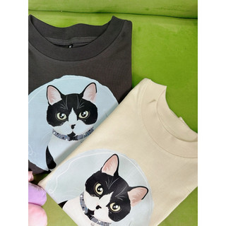 Áo Baby Tee in hình mèo Tuxedo dễ thương 100% Cotton 2 chiều 240Gsm