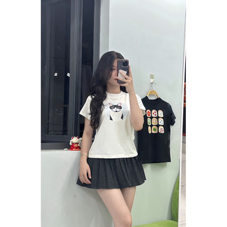 Áo Baby Tee in hình mèo Tuxedo dễ thương 100% Cotton 2 chiều 240Gsm
