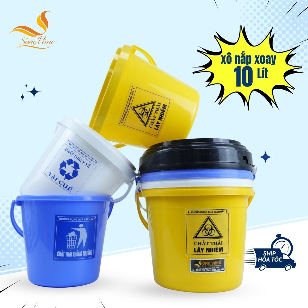 Xô 10 Lít đựng rác thải y tế SÓNG VÀNG đạt tiêu chuẩn của bộ y tế ...