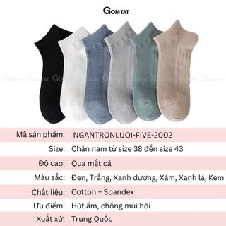 Combo 10 đôi tất nam cổ thấp GOMTAT, chất liệu cotton mặt lưới cao cấp hút ẩm khử mùi -NGANTRONLUOI-FIVE-2002-CB10