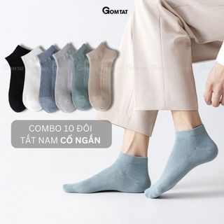 Combo 10 đôi tất nam cổ thấp GOMTAT, chất liệu cotton mặt lưới cao cấp hút ẩm khử mùi -NGANTRONLUOI-FIVE-2002-CB10