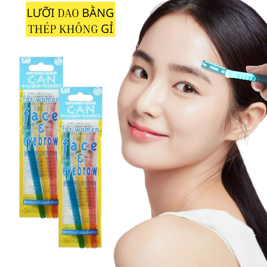 Dao Cạo Lông Mặt Lưỡi Đơn Kai Can EyeBrow 06685 Caml - 3P4 (Set 3 cây)