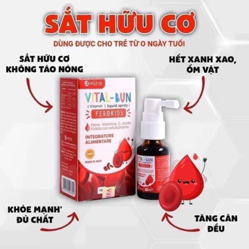 Sắt xịt Vital -Bun dẻo kids bổ sung sắt cho trẻ sơ sinh và trẻ nhỏ . giảm tỉ lệ thiếu máu ở trẻ, trẻ chậm tăng cân