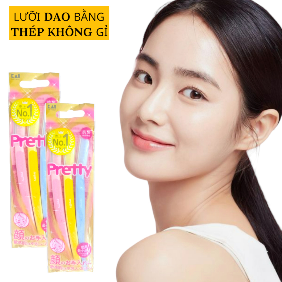 Dao Cạo Lông Mày Cán Dài Kai Pretty 01628-GA0053 Set 3 cây