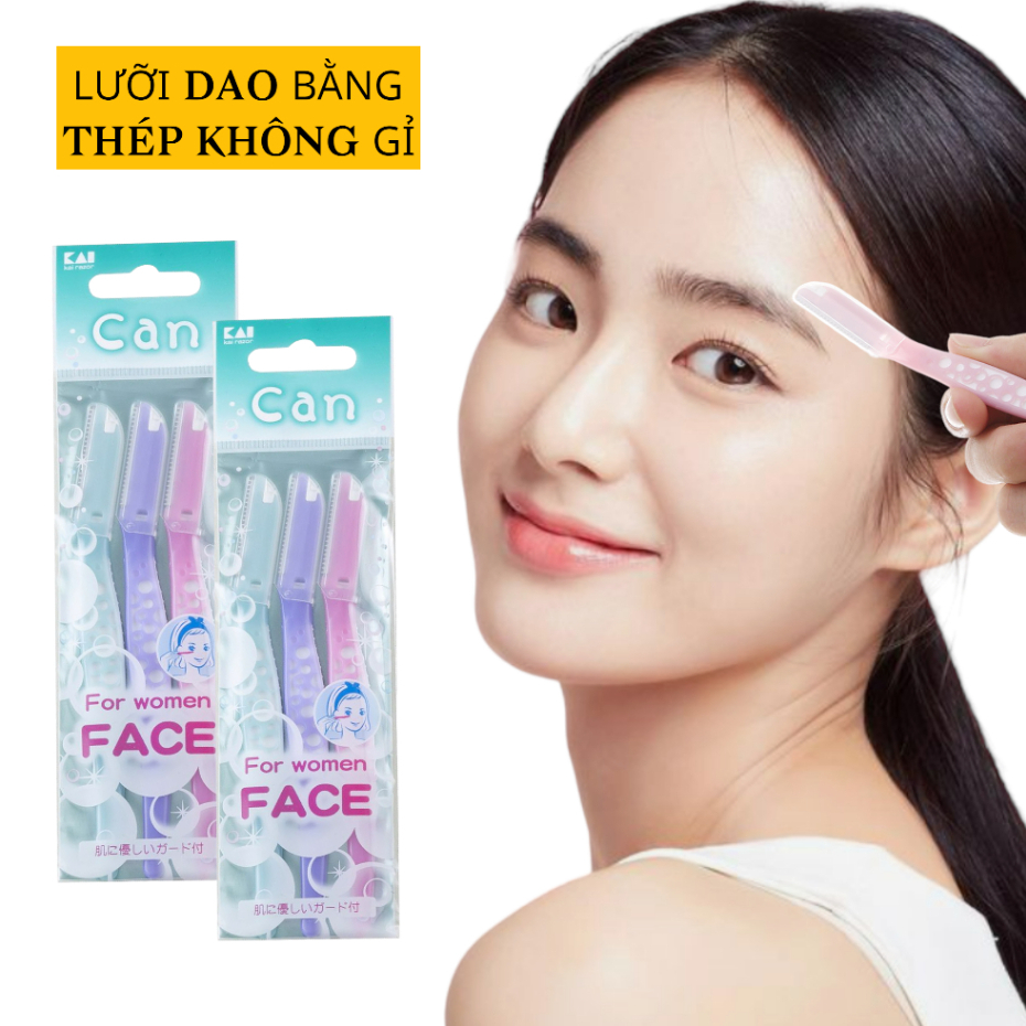 Dao Cạo Lông Mặt Cán Dài Dành Cho Nữ Kai Razor Can Face 17810 (1 Set 3 Cây)