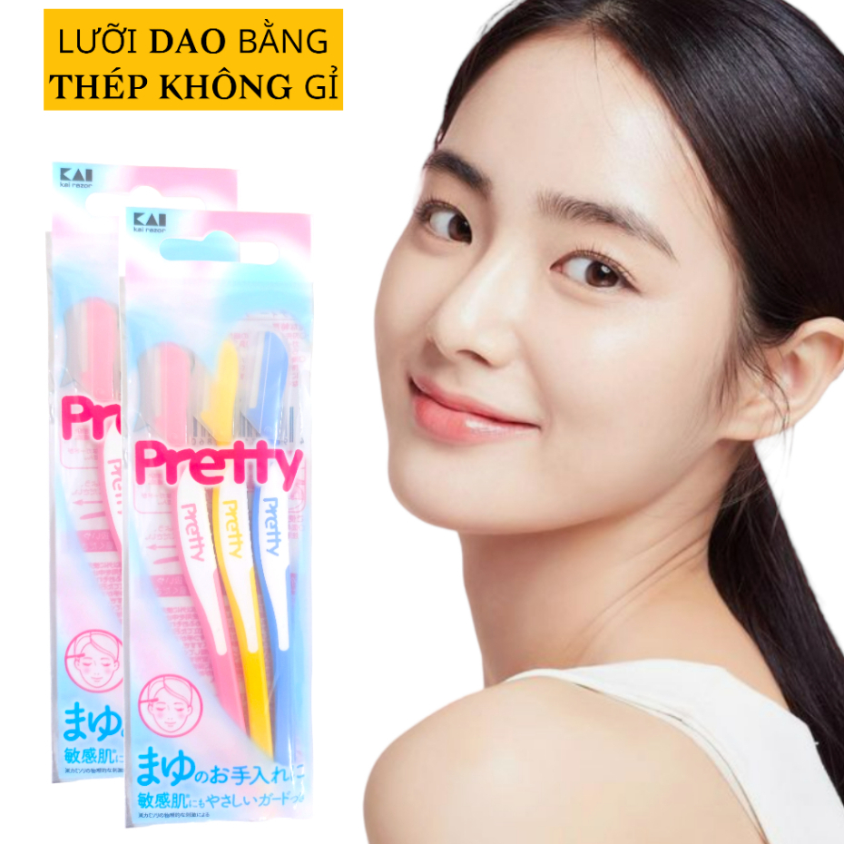 Dao Cạo Lông Mày Cán Dài Kai Pretty 12860 FRML-3PN (Set 3 Cây)