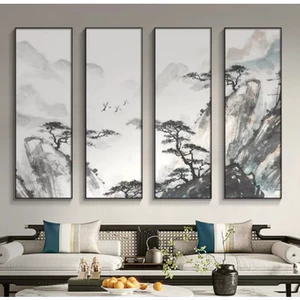 Tranh Tết Bộ 4 Thủy Mặc Tài Lộc May Mắn Treo Nhà Cửa, Văn Phòng, Quà Tặng Năm Mới, Sỉ Quà Doanh Nghiệp
