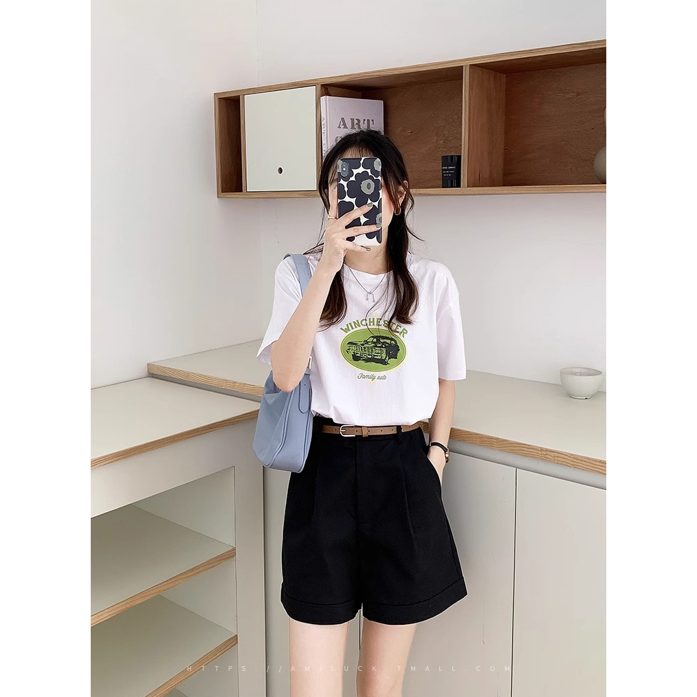 Quần short nữ Kaki cạp cao phối viền mẫu mới phong cách teen Hàn Quốc M36
