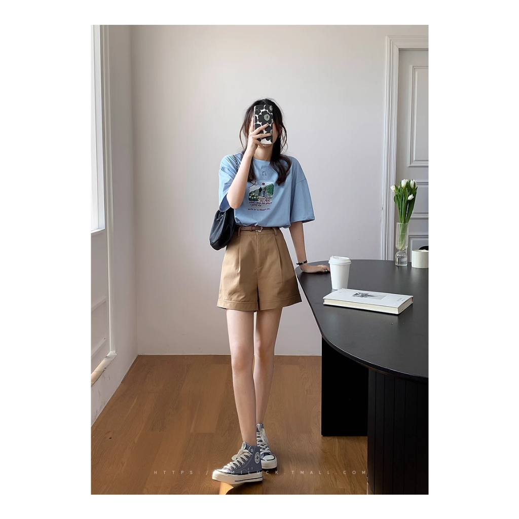 Quần short nữ Kaki cạp cao phối viền mẫu mới phong cách teen Hàn Quốc M36