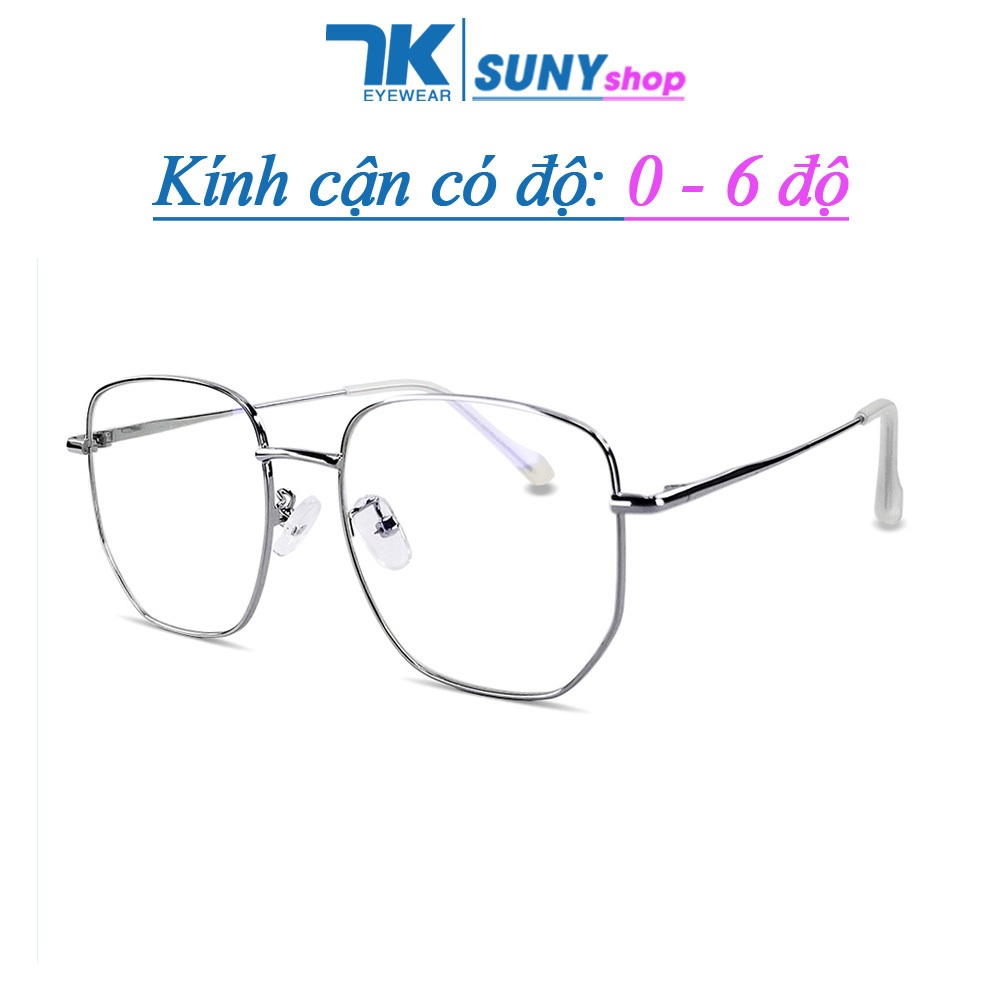 Ảnh Kính cận có độ sẵn 0 - 6 độ nam nữ mắt vuông kim loại màu đen, bạc, vàng 7K2970. Tròng 0 độ chống tia UV, ánh sáng xanh 1