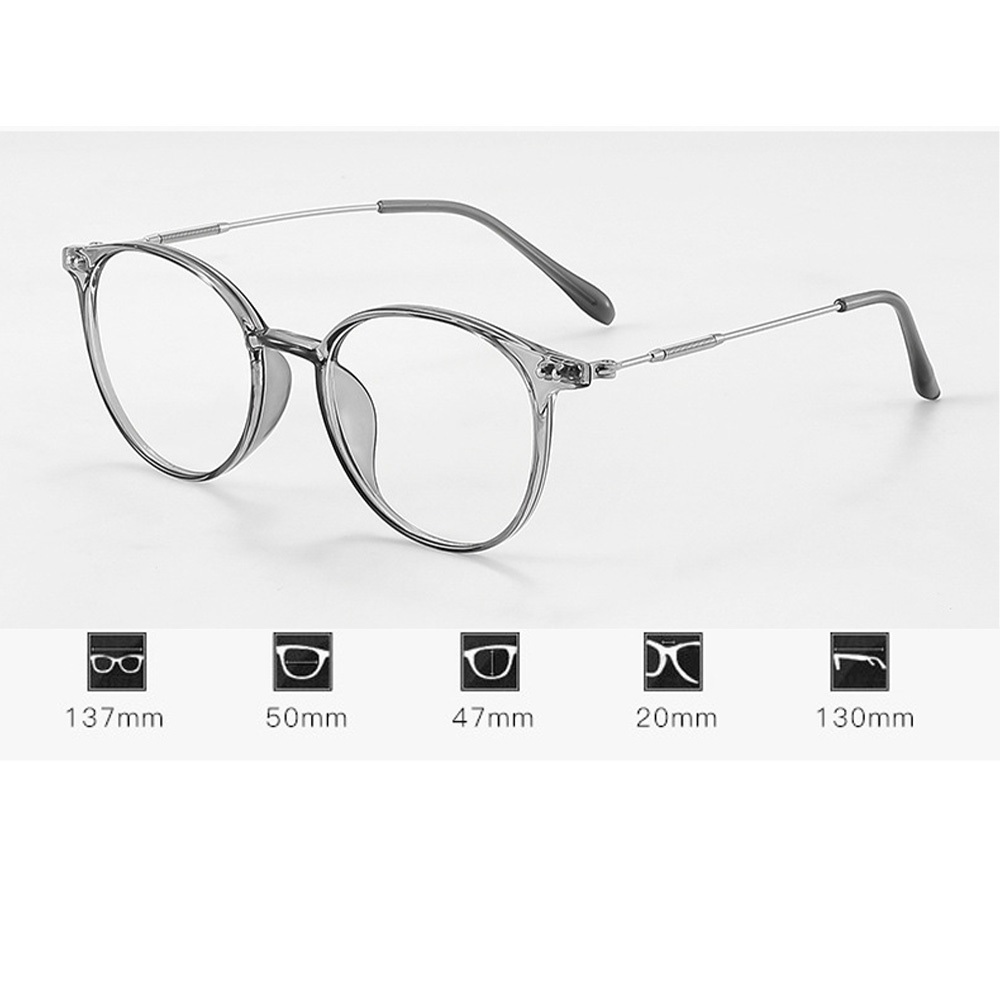 Ảnh Mắt kính cận có độ sẵn 0 - 6 độ nữ, nam tròn gọng nhựa màu đen, nâu, xám 7K39002. Tròng chống UV, ánh sáng xanh, đổi màu 1