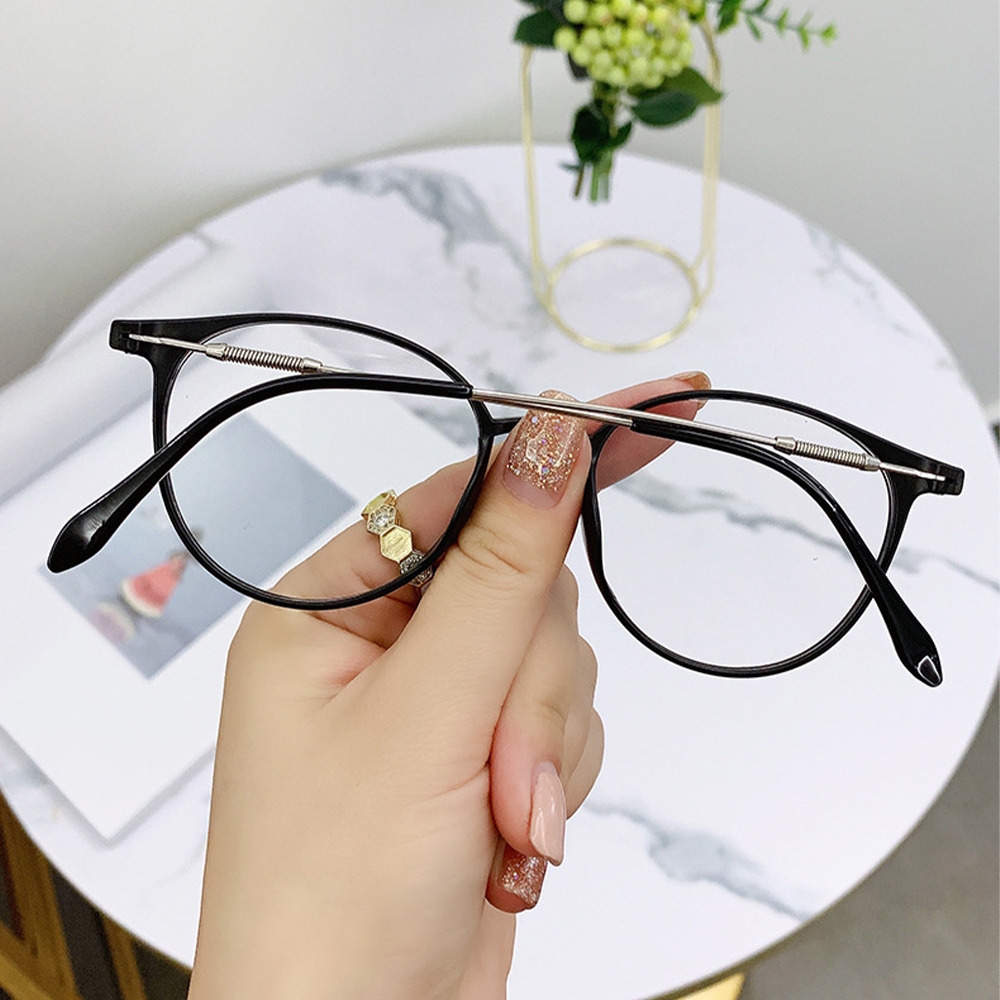 Ảnh Mắt kính cận có độ sẵn 0 - 6 độ nữ, nam tròn gọng nhựa màu đen, nâu, xám 7K39002. Tròng chống UV, ánh sáng xanh, đổi màu 3