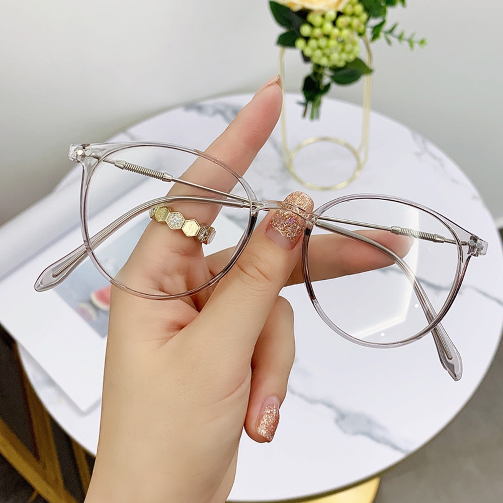 Ảnh Mắt kính cận có độ sẵn 0 - 6 độ nữ, nam tròn gọng nhựa màu đen, nâu, xám 7K39002. Tròng chống UV, ánh sáng xanh, đổi màu 4